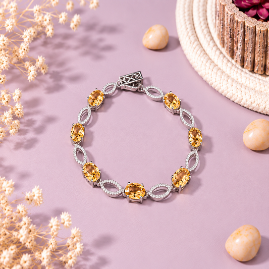 Citrine Crystal 92.5 Sterling Silver Bracelet