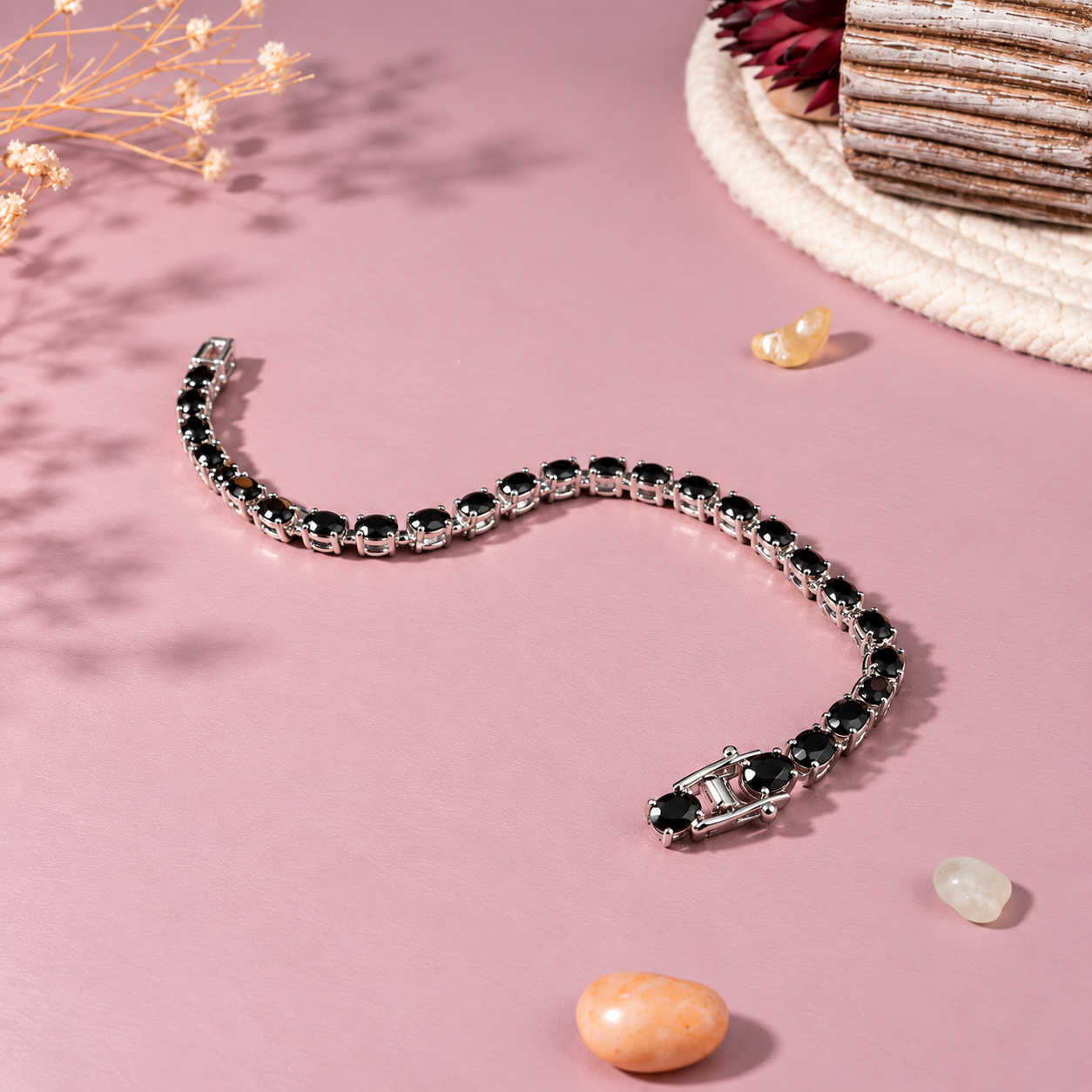 Black Onyx Crystal 92.5 Sterling Silver Bracelet