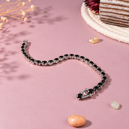 Black Onyx Crystal 92.5 Sterling Silver Bracelet