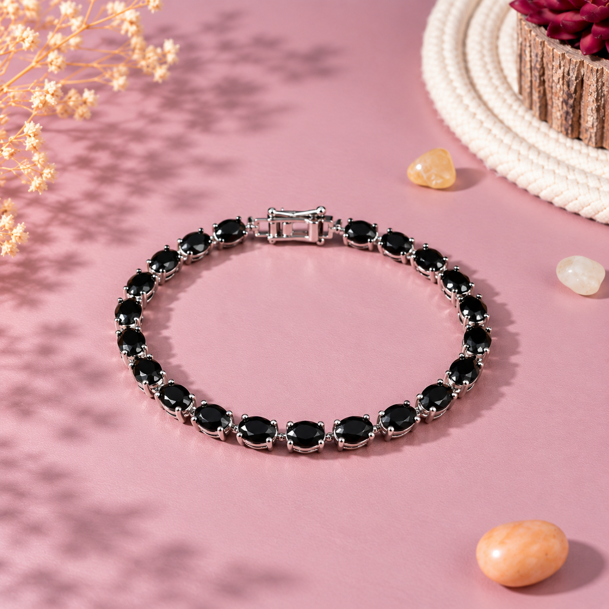 Black Onyx Crystal 92.5 Sterling Silver Bracelet
