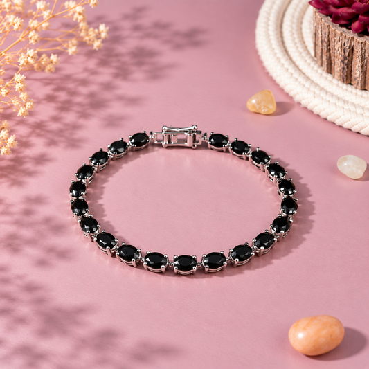 Black Onyx Crystal 92.5 Sterling Silver Bracelet