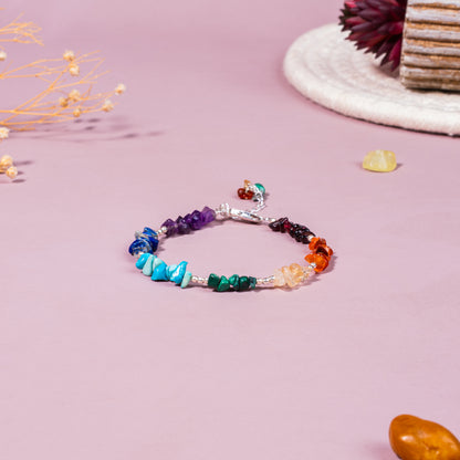 7 Chakra Chip Beads Healing Bracelet – 92.5 Sterling Silver Spiritual Jewellery