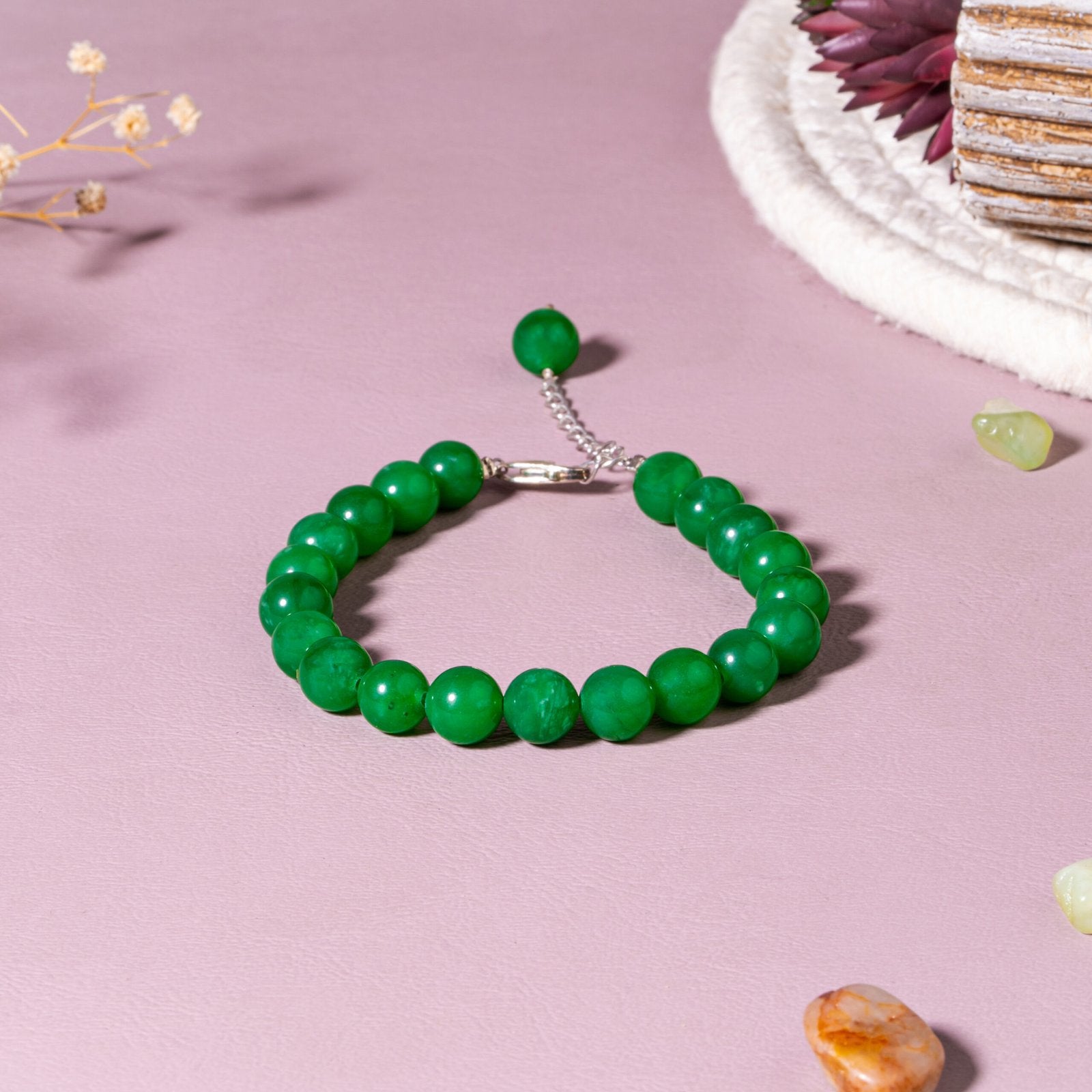 Green Aventurine Luck & Opportunity  92.5 Sterling Silver Crystal Bracelet