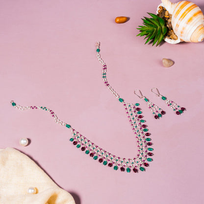 Multi-Colour Semi-Precious Stone Necklace Set with Earrings | 92.5 Sterling Silver