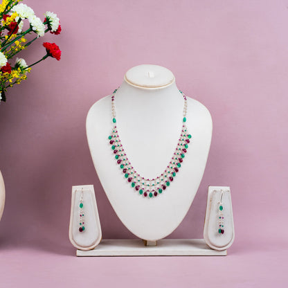 Multi-Colour Semi-Precious Stone Necklace Set with Earrings | 92.5 Sterling Silver