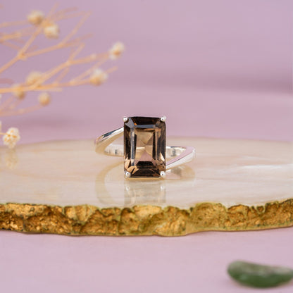 Smoky Quartz Stability Ring – 92.5 Sterling Silver Unisex Healing Ring