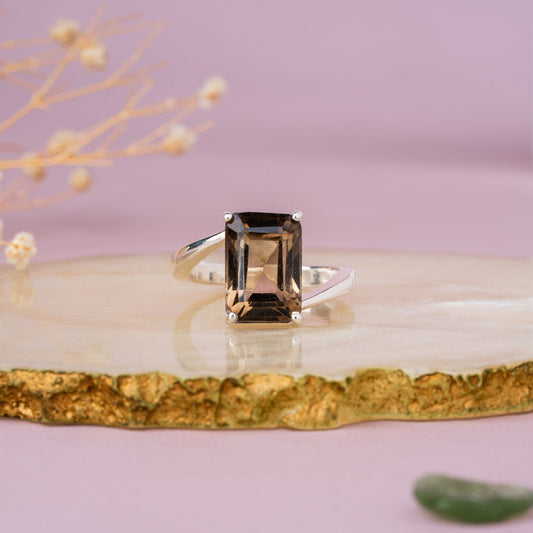 Smoky Quartz Stability Ring – 92.5 Sterling Silver Unisex Healing Ring