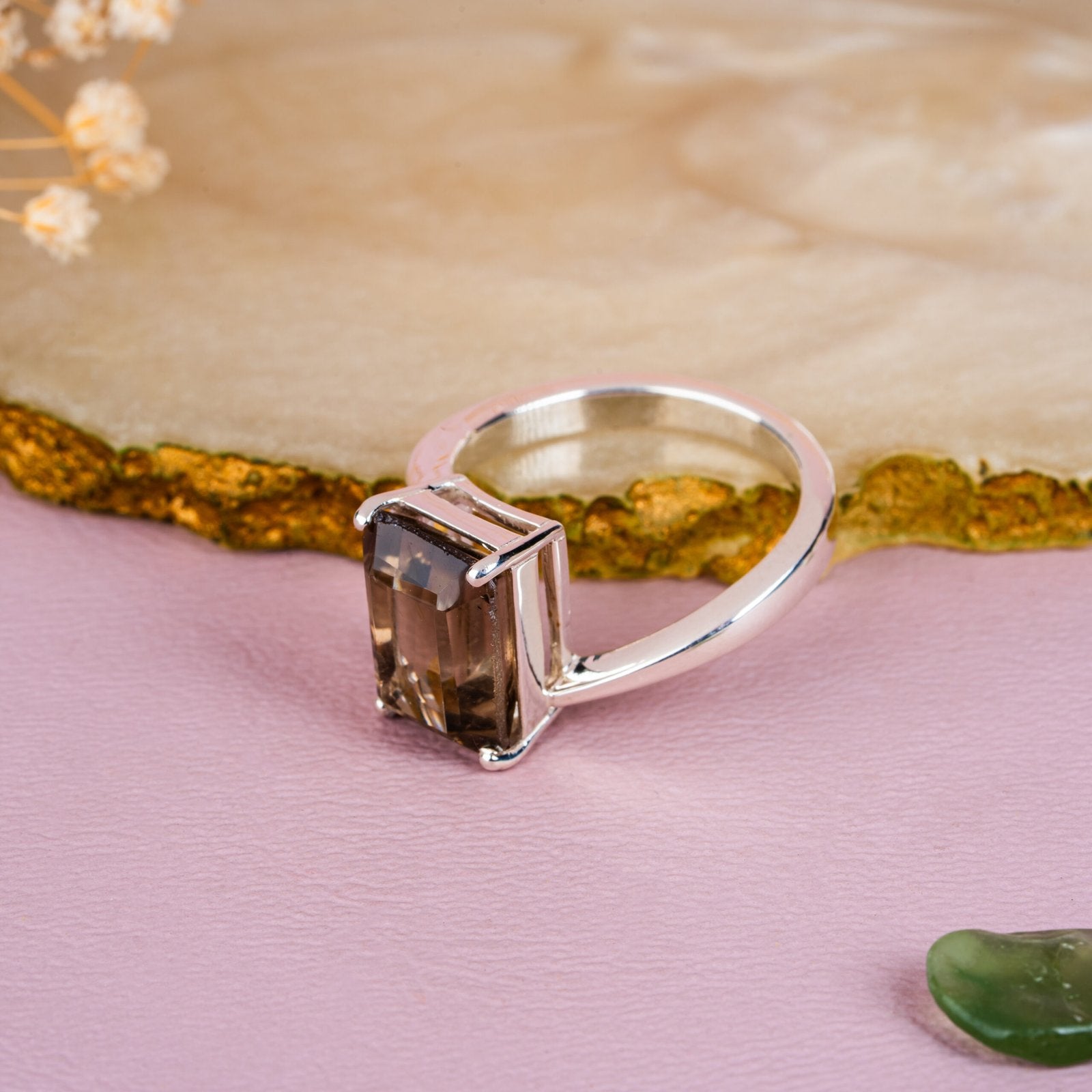 Smoky Quartz Stability Ring – 92.5 Sterling Silver Unisex Healing Ring