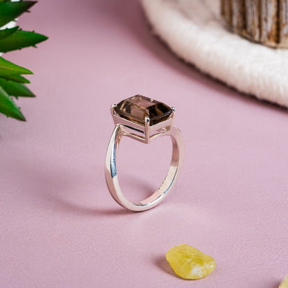 Smoky Quartz Stability Ring – 92.5 Sterling Silver Unisex Healing Ring