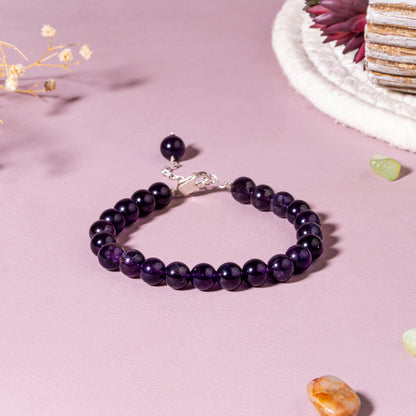 Amethyst 92.5 Sterling Silver Bracelet | 8mm Smooth Round Beads