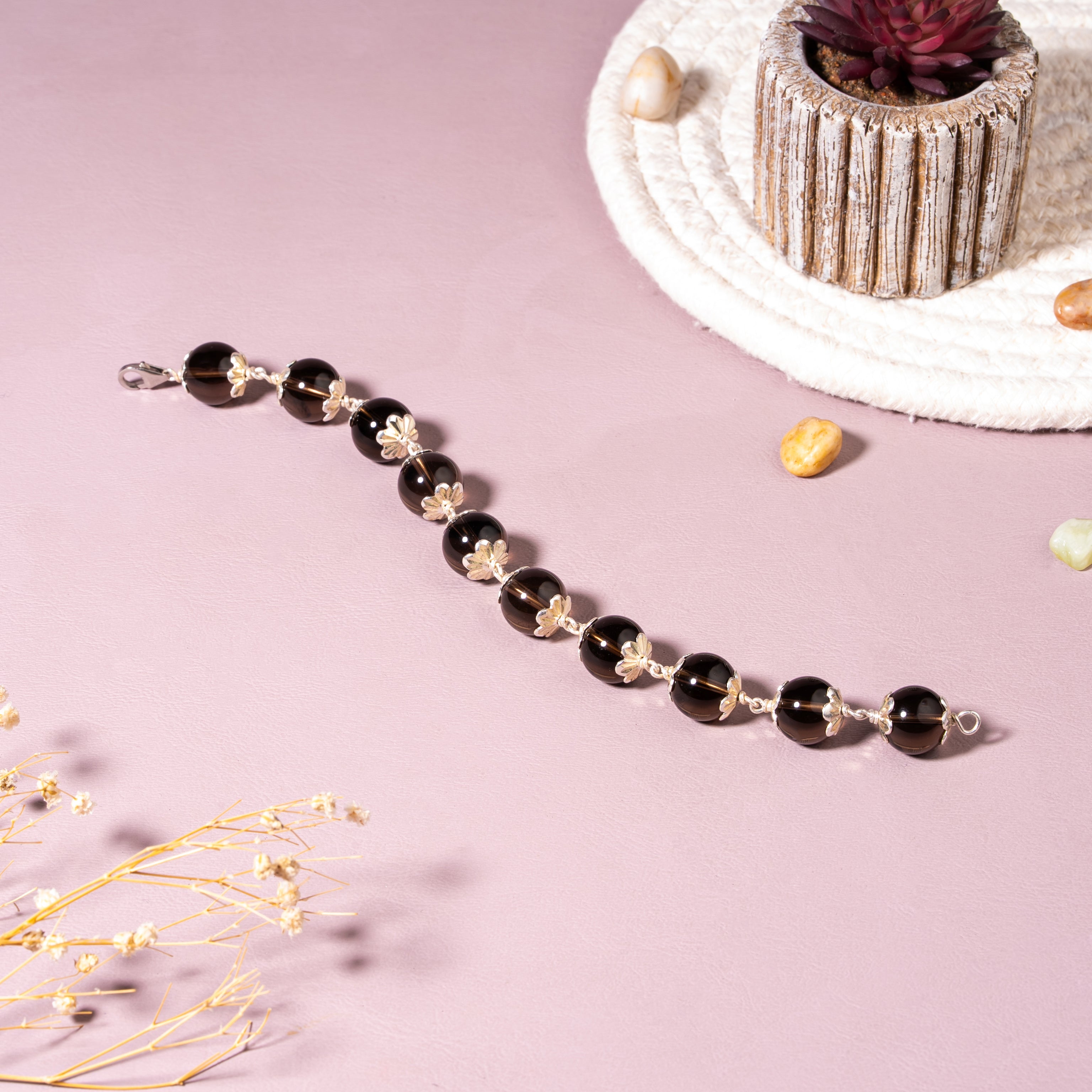 Smoky Quartz - Stone Of Stability 92.5 Sterling Silver Bracelet | 8 mm Bead
