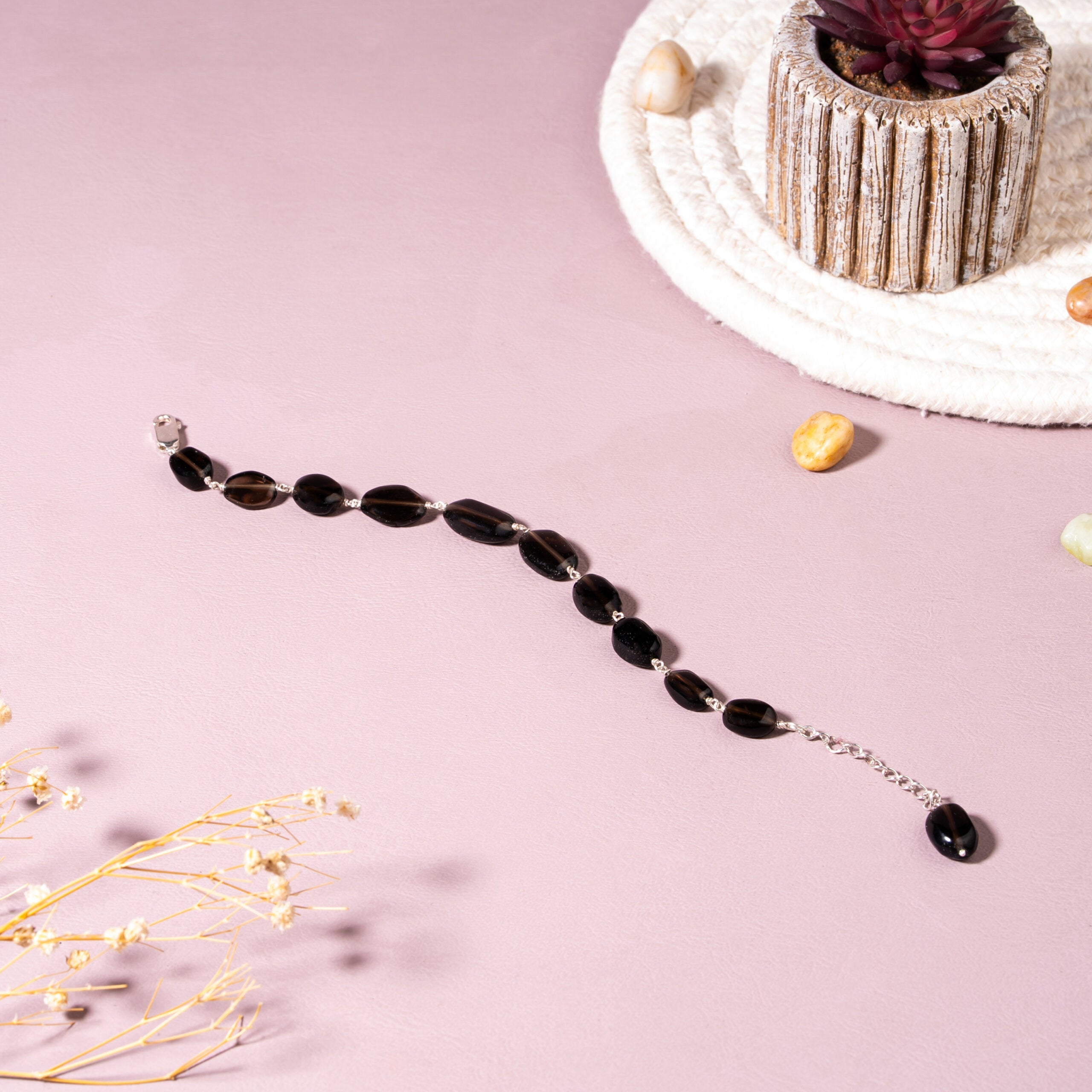 Smoky Quartz [Grounding & Protection] Oval Bead | 92.5 Sterling Silver Bracelet