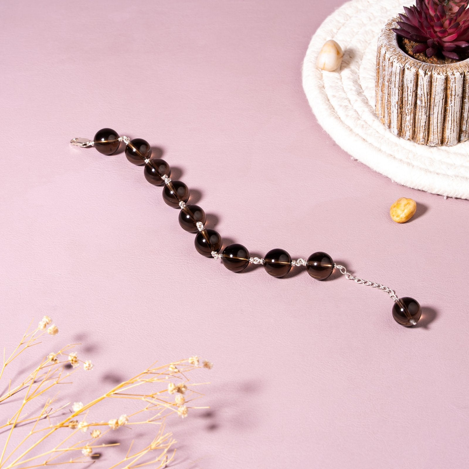Smoky Quartz Stability Healing  92.5 Sterling Silver Bracelet