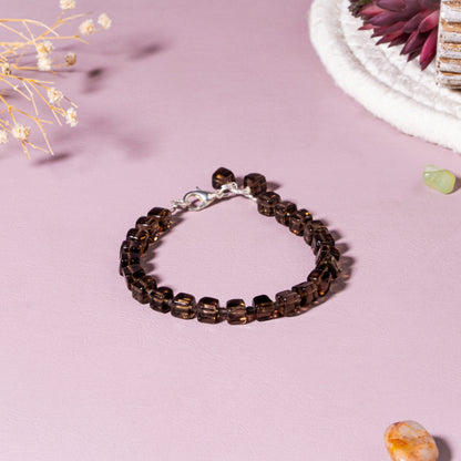 Smoky Quartz 5mm Cube Bead 92.5 Sterling Silver Bracelet