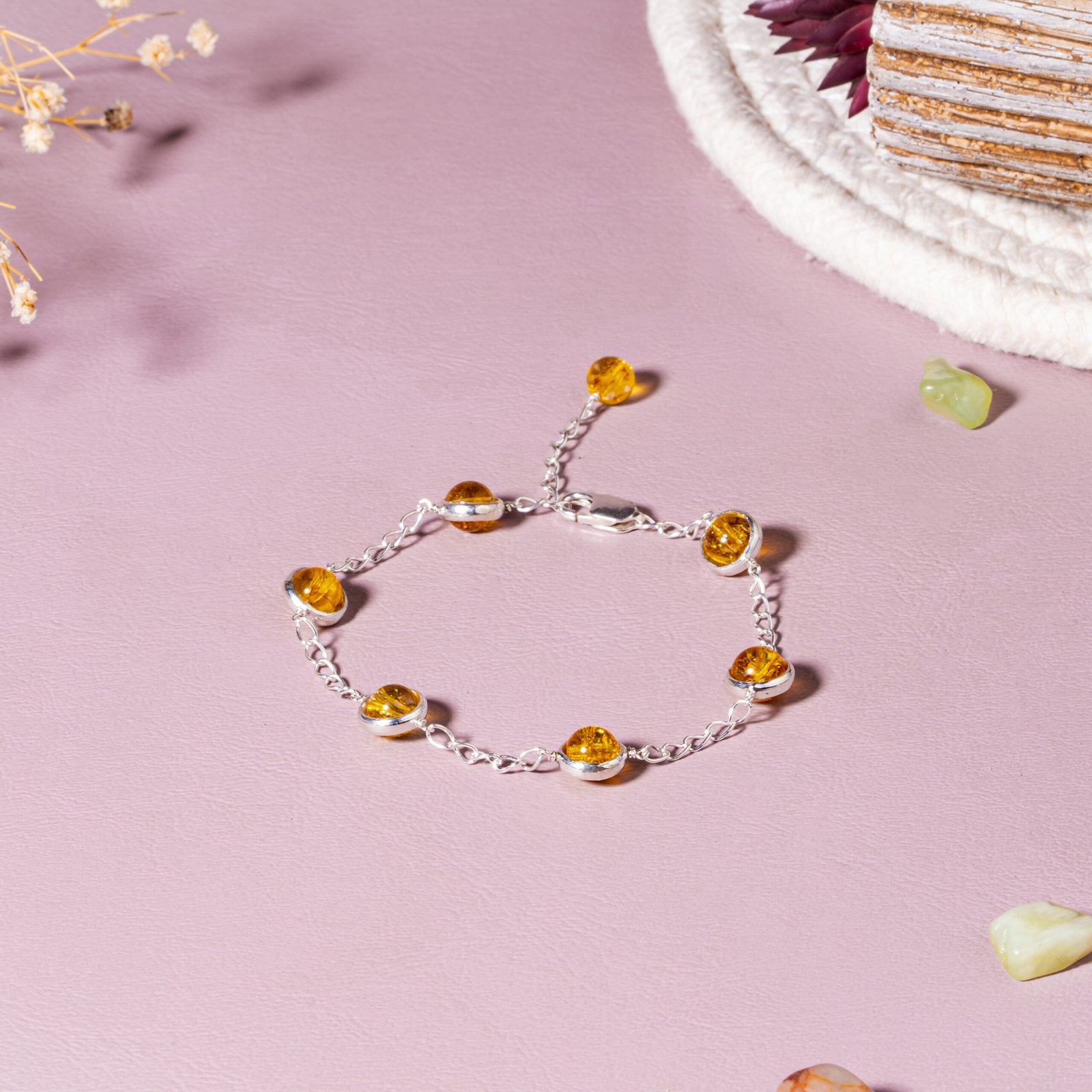 Citrine Merchant's Stone 92.5 Sterling Silver Chain Bracelet for Women | Prosperity Bracelet
