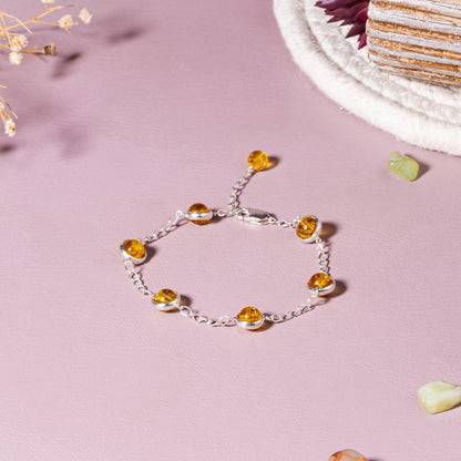 Citrine Merchant's Stone 92.5 Sterling Silver Chain Bracelet for Women | Prosperity Bracelet