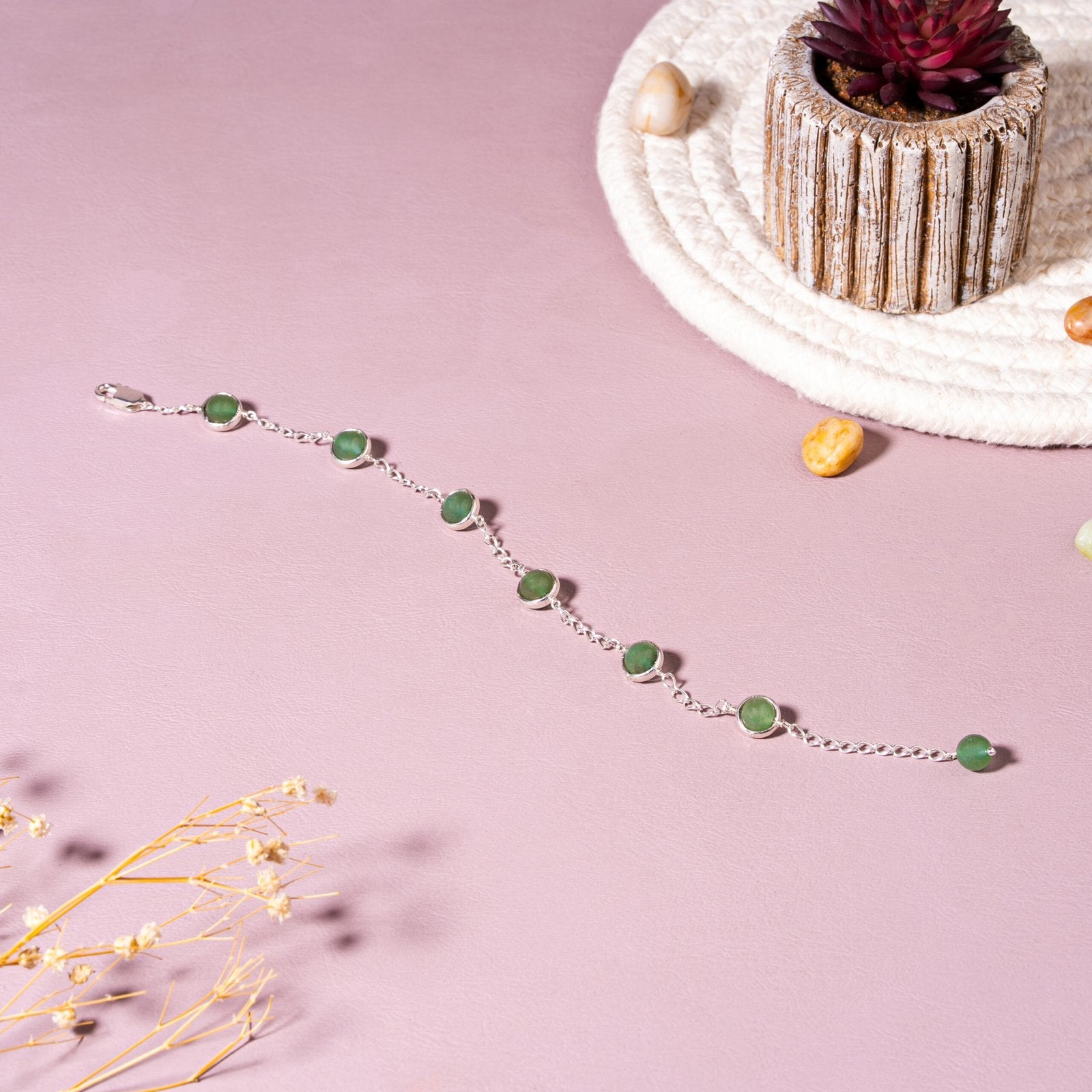 Green Aventurine  Luck & Opportunity 92.5 Sterling Silver Chain Bracelet