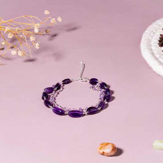 Amethyst  Calm & Clarity 92.5 Sterling Silver Bracelet | Oval - 2mm Round Faceted Bead