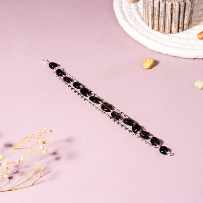 Smoky Quartz Grounding & Protection Oval, 2mm Bead | 92.5 Sterling Silver Bracelet