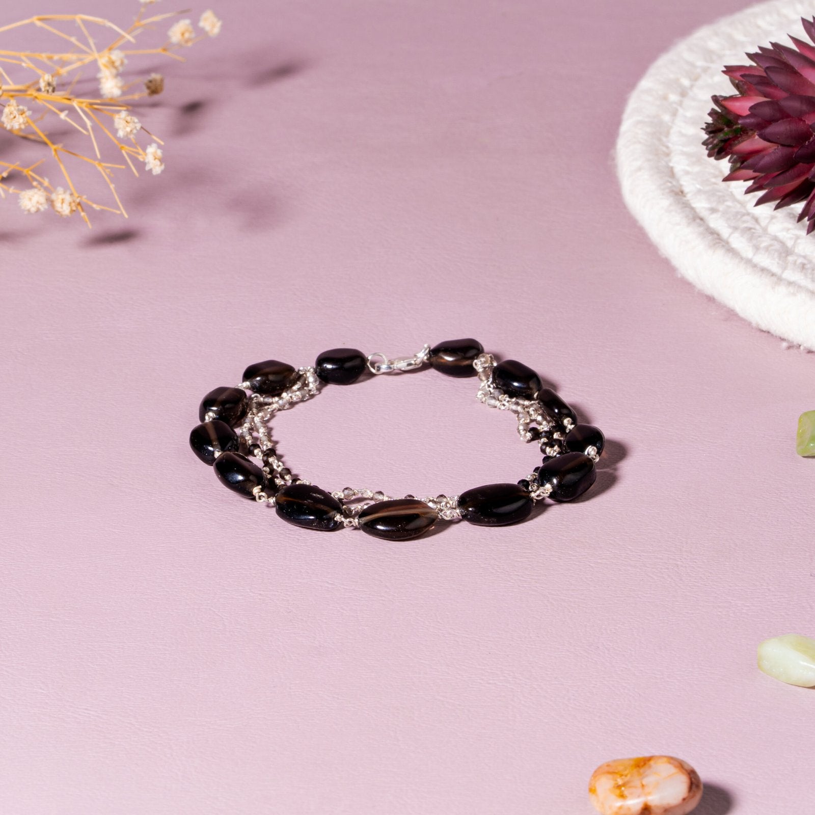 Smoky Quartz Grounding & Protection Oval, 2mm Bead | 92.5 Sterling Silver Bracelet