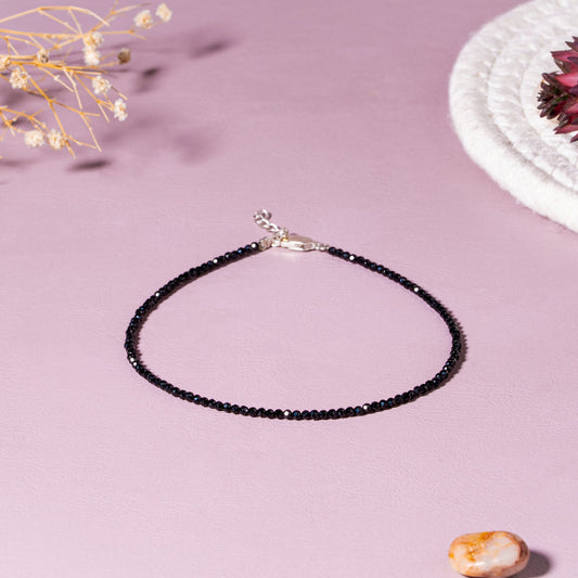 Black Tourmaline Protection Anklet – 92.5 Sterling Silver Healing Crystal Anklet for Women