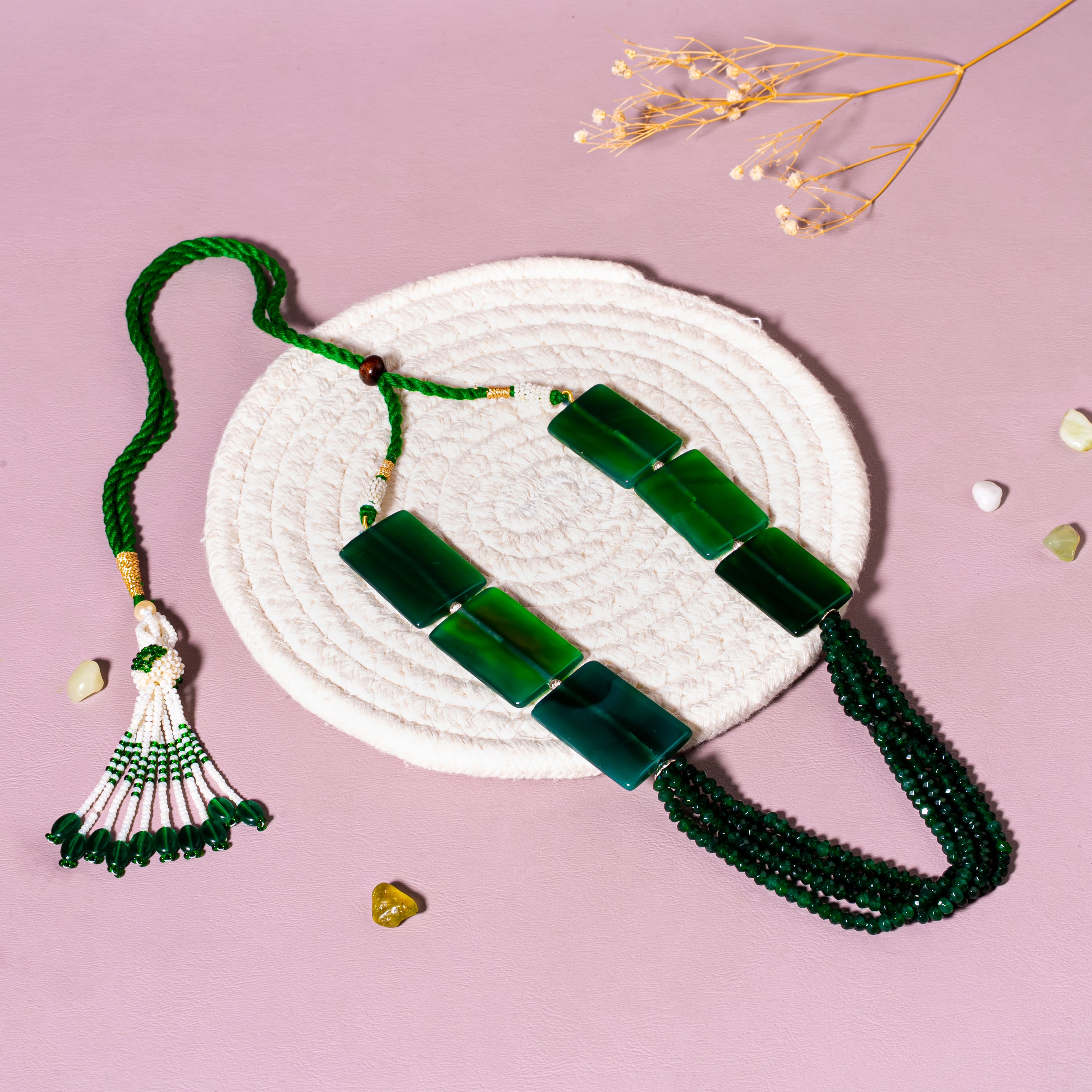 Green Jade Multi Shape Bead Necklace | 92.5 Sterling Silver | Prosperity Stone