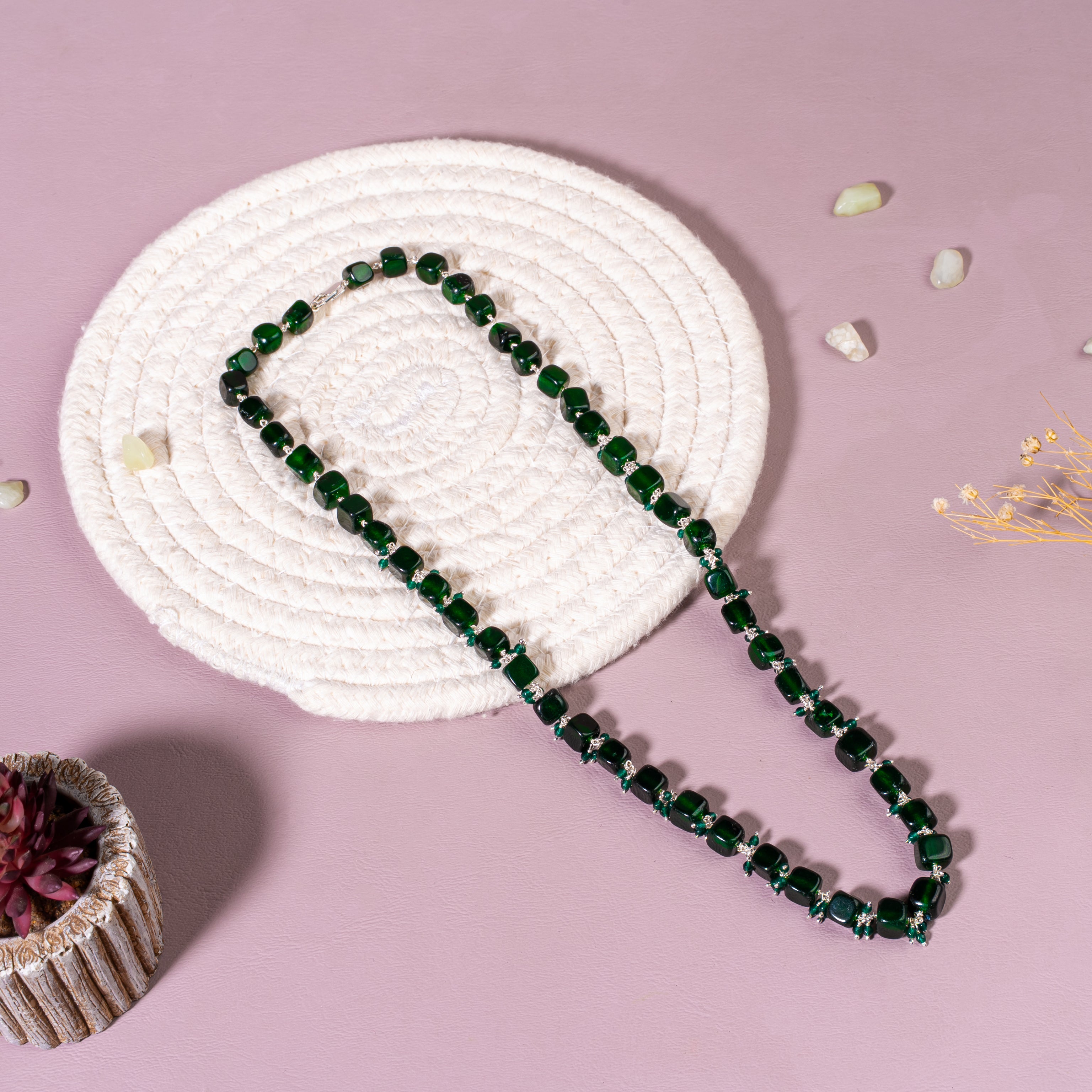 Green Jade Luck & Abundance Necklace | 92.5 Sterling Silver | Prosperity Healing Crystal