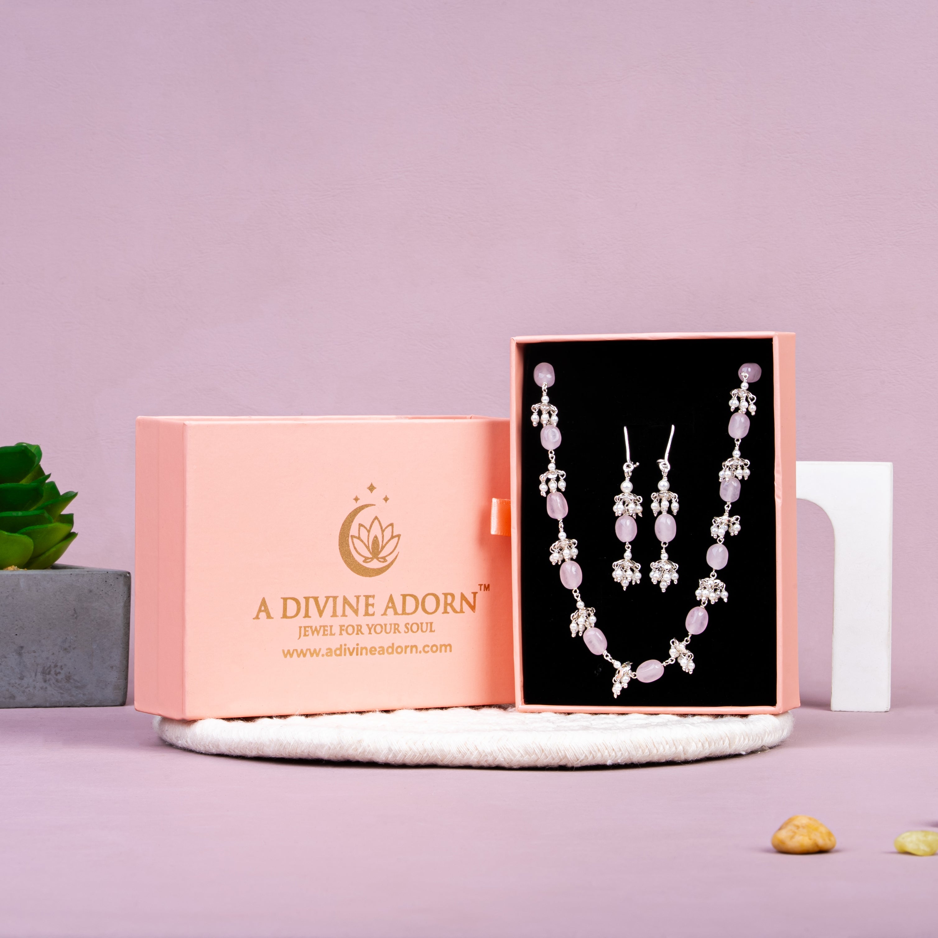 Rose Quartz Love & Harmony Necklace Set | 92.5 Sterling Silver | Healing Crystal Jewellery