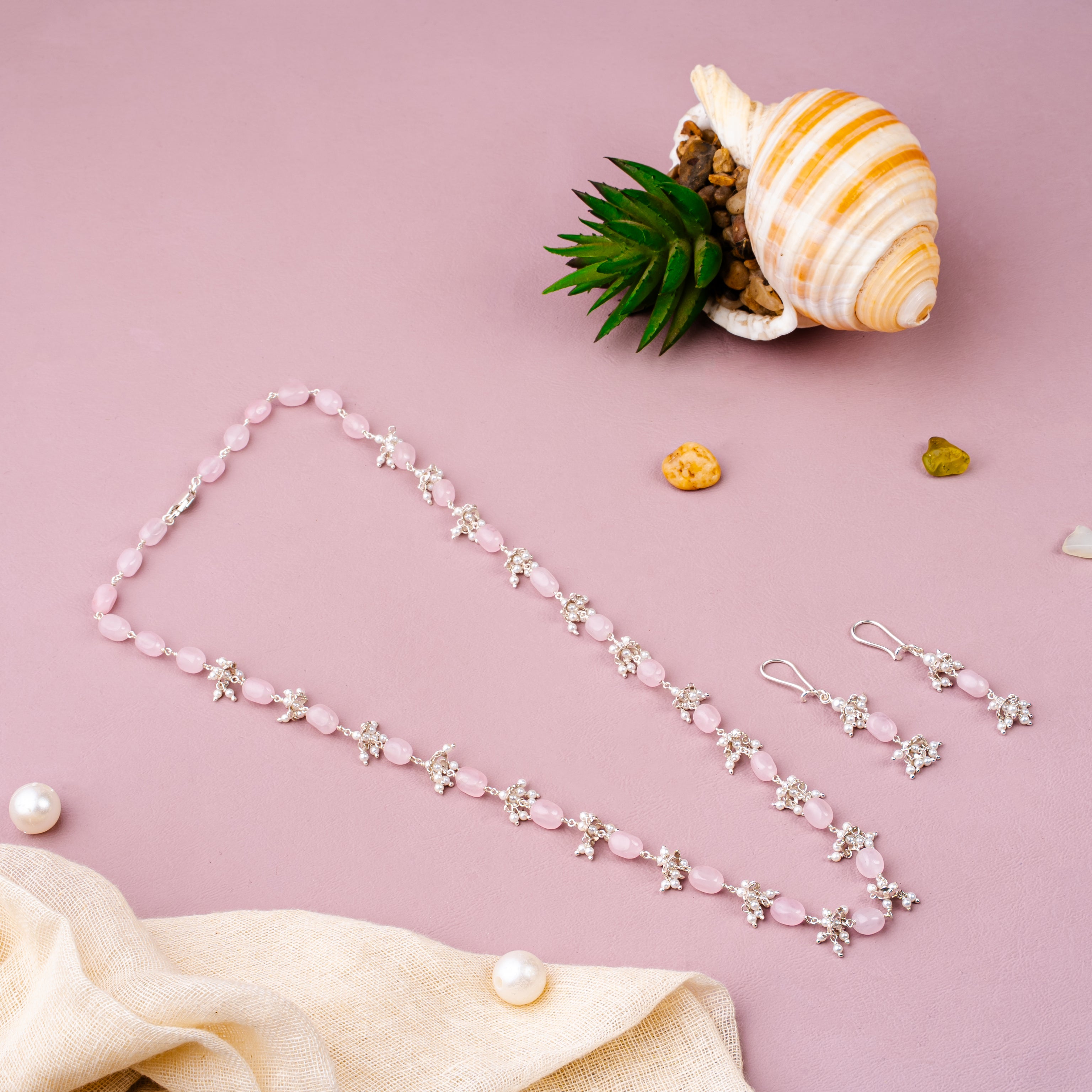 Rose Quartz Love & Harmony Necklace Set | 92.5 Sterling Silver | Healing Crystal Jewellery