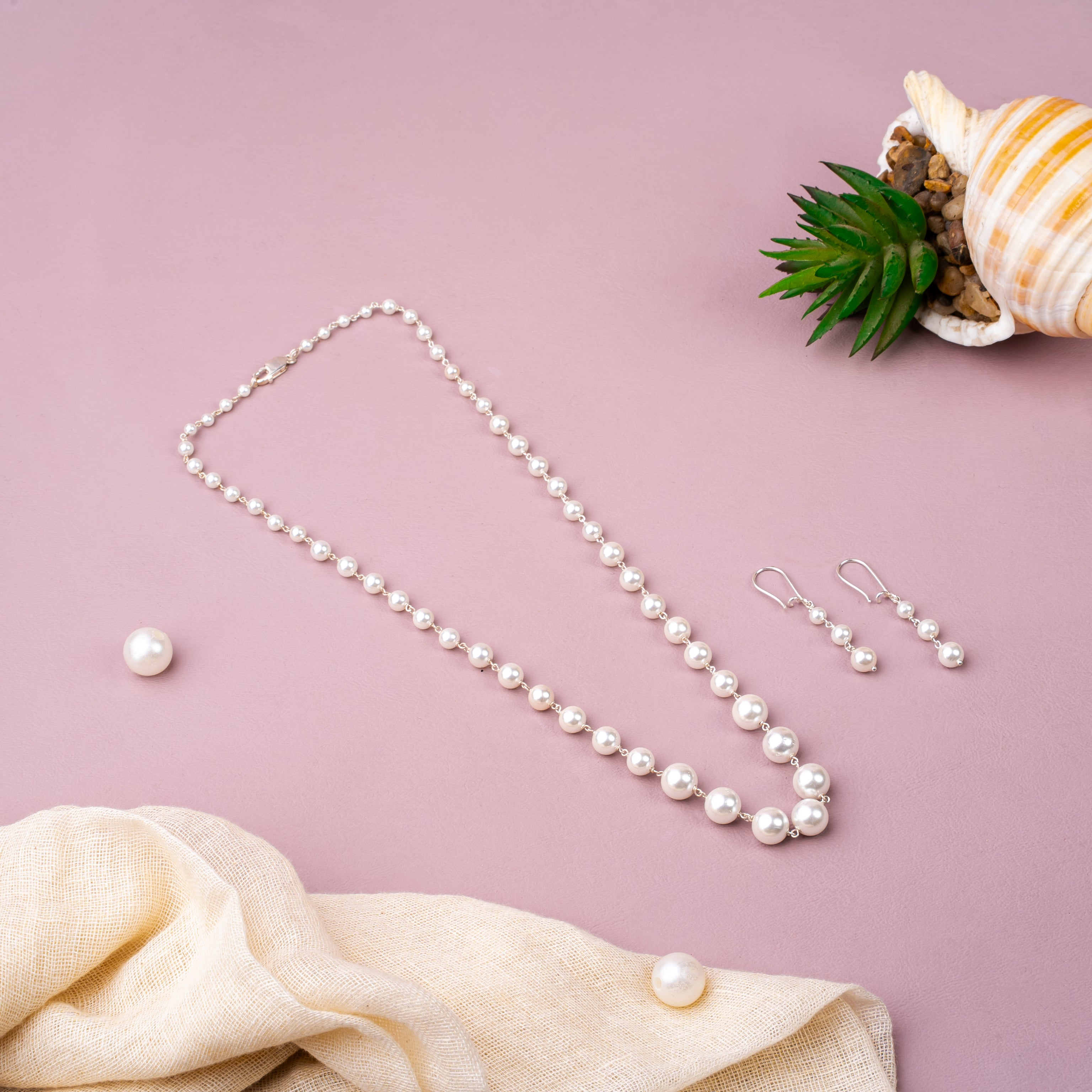 Pearl Necklace Set with Hanging Earrings | 92.5 Sterling Silver | 18 Inch Length