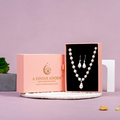 Pearl Pear Shape Pendant Necklace Set with Earrings | 92.5 Sterling Silver | 18 Inch