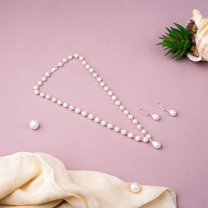 Pearl Pear Shape Pendant Necklace Set with Earrings | 92.5 Sterling Silver | 18 Inch