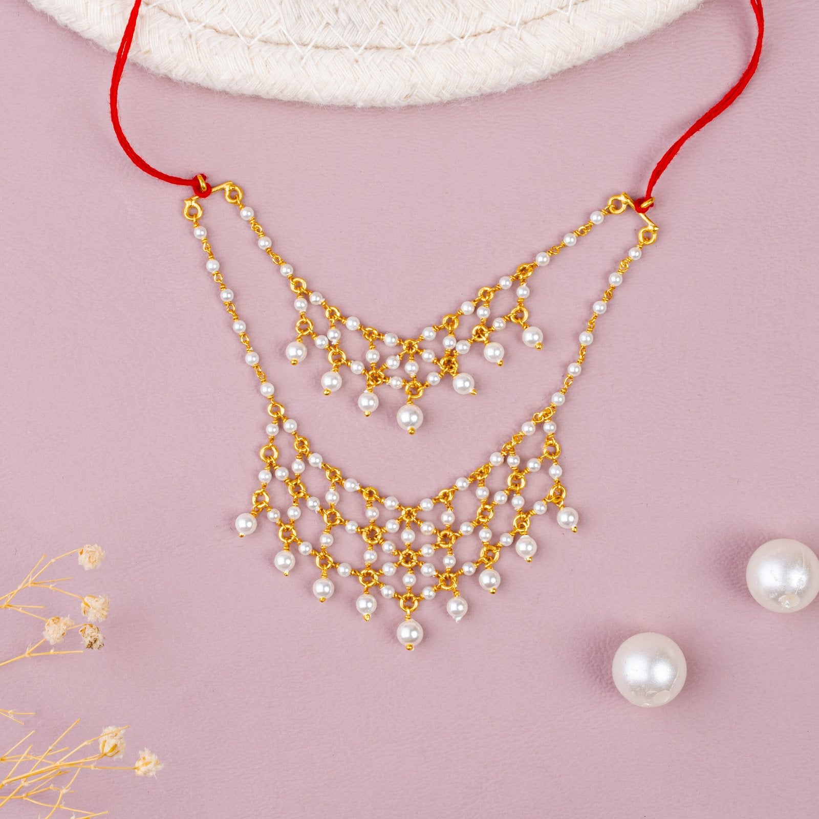 Pearl Gold-Plated 92.5 Sterling Silver Multi-Layer Necklace for God Idol | Temple Deity Jewelry