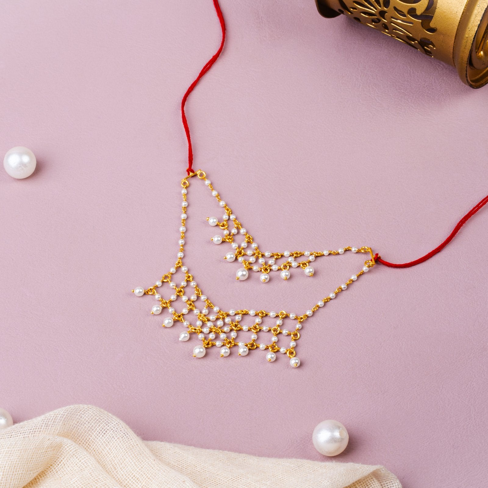 Pearl Gold-Plated 92.5 Sterling Silver Multi-Layer Necklace for God Idol | Temple Deity Jewelry