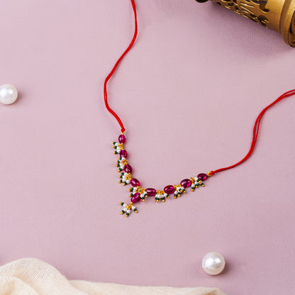 Ruby Pink Bead Gold-Plated 92.5 Sterling Silver Necklace for God Idol | Temple Jewelry