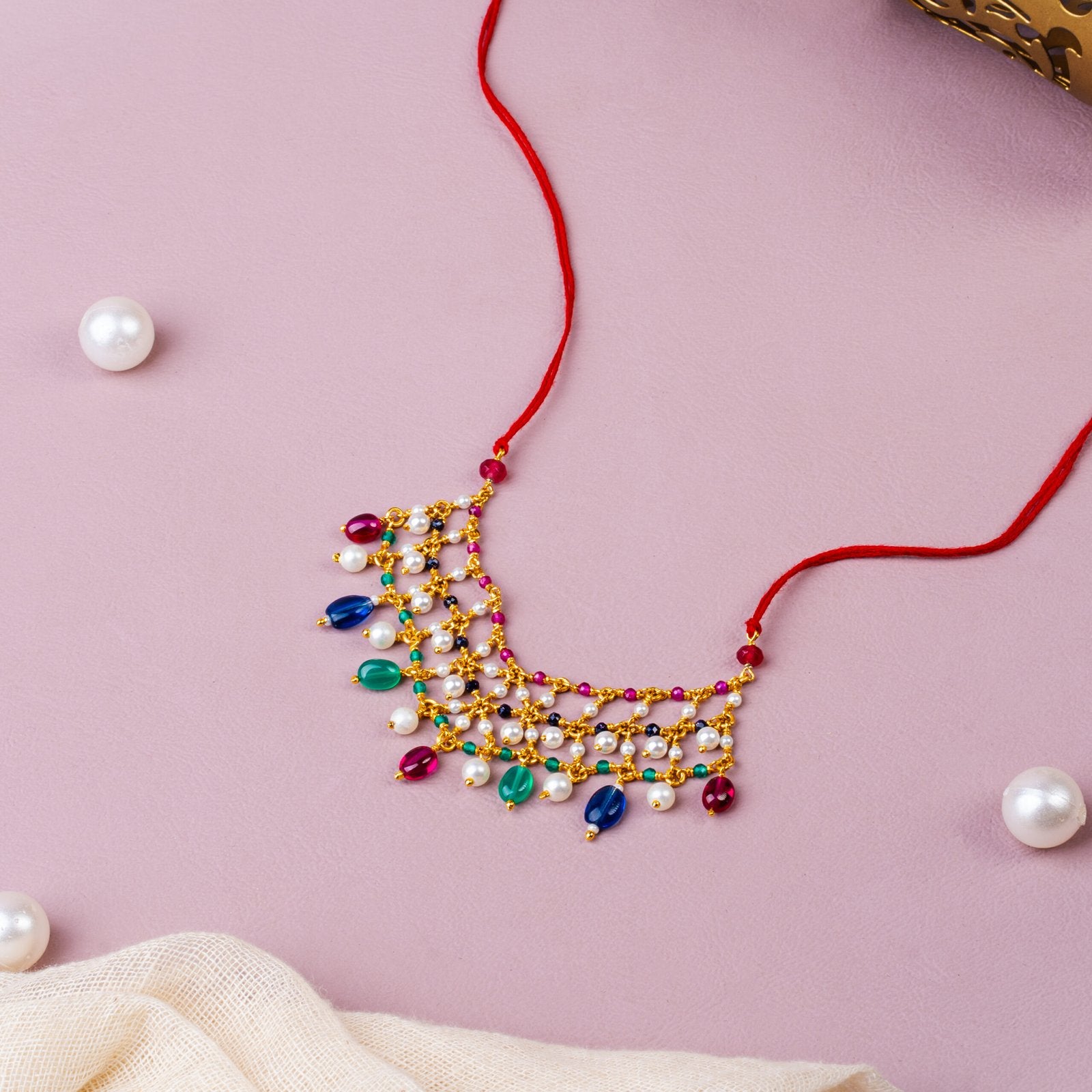 Tri-Color Layer 92.5 Sterling Silver Necklace for God Idol | Temple Jewelry