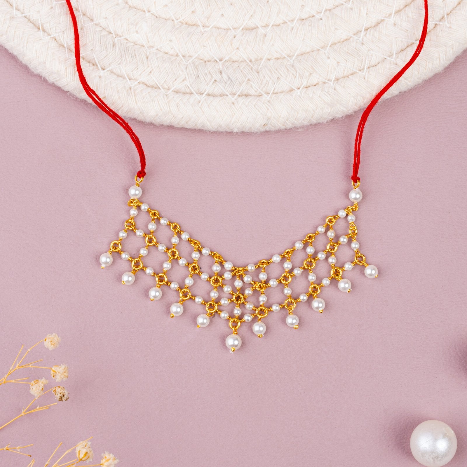 Pearl 92.5 Sterling Silver Necklace for God Idol | Divine Jewelry Temple