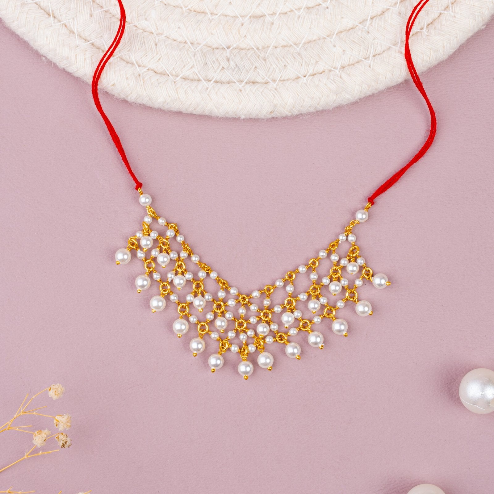 Pearl Medium Size 92.5 Sterling Silver Necklace for God Idol | Temple Jewellery