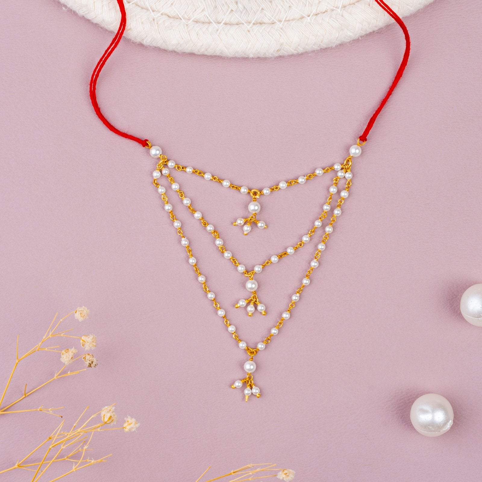 Pearl Multi-Layer 92.5 Sterling Silver Necklace for God Idol | Temple Jewelry