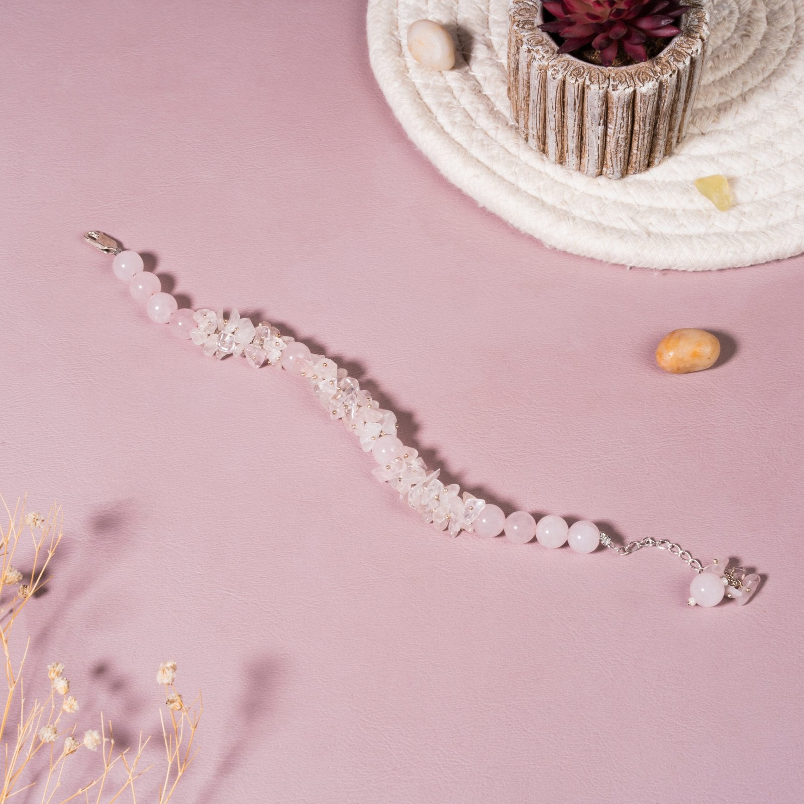 Rose Quartz 92.5 Sterling Silver Bracelet