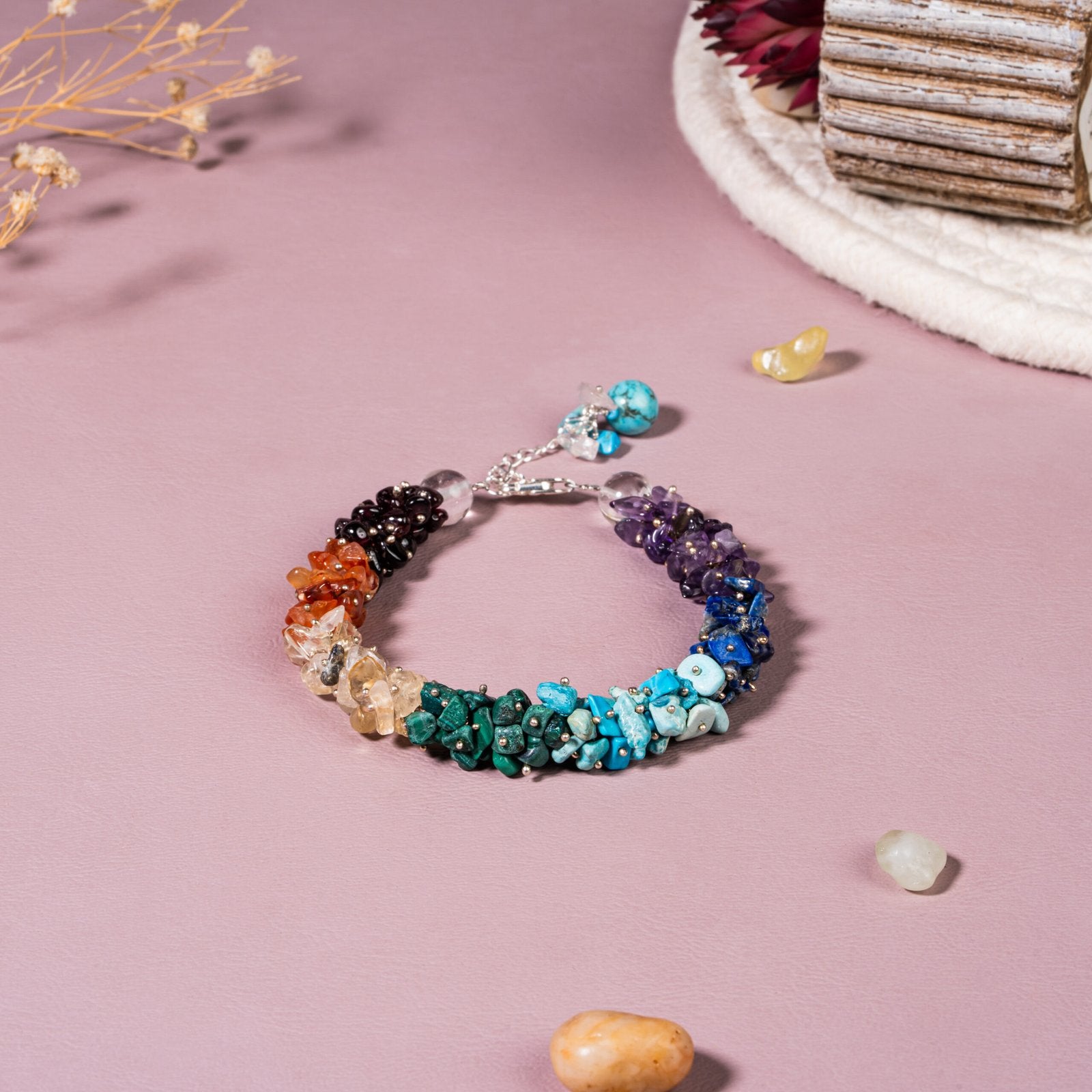 7 Chakra Crystal Bracelet with Silver Beads – 92.5 Sterling Silver Healing Jewellery