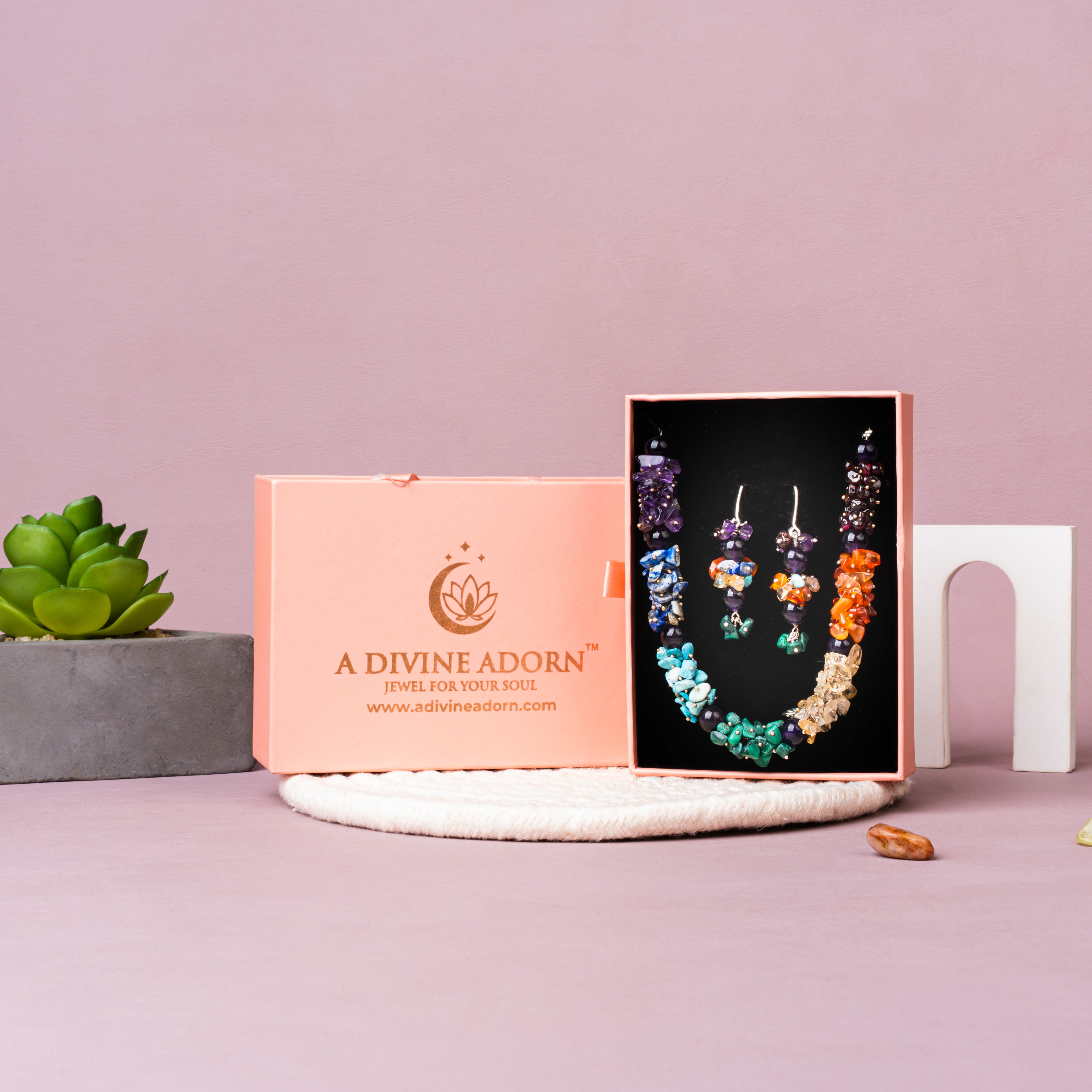 7 Chakra Crystal Healing Necklace Set with Earrings – 92.5 Sterling Silver