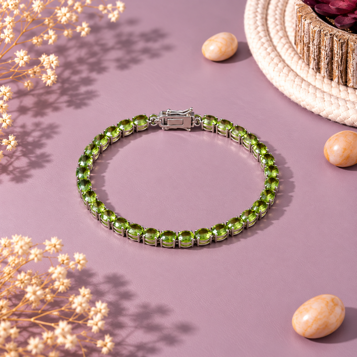 Peridot Crystal 92.5 Sterling Silver Bracelet