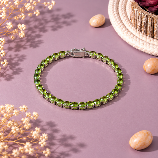 Peridot Crystal 92.5 Sterling Silver Bracelet