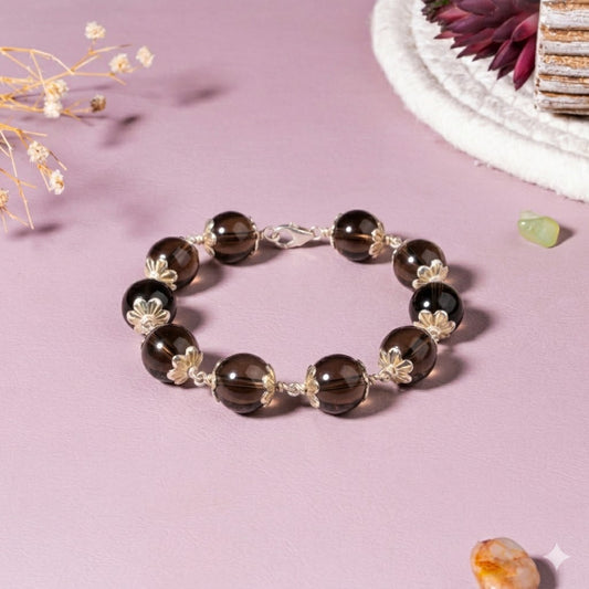 Smoky Quartz - Stone Of Stability 92.5 Sterling Silver Bracelet | 10 mm Bead