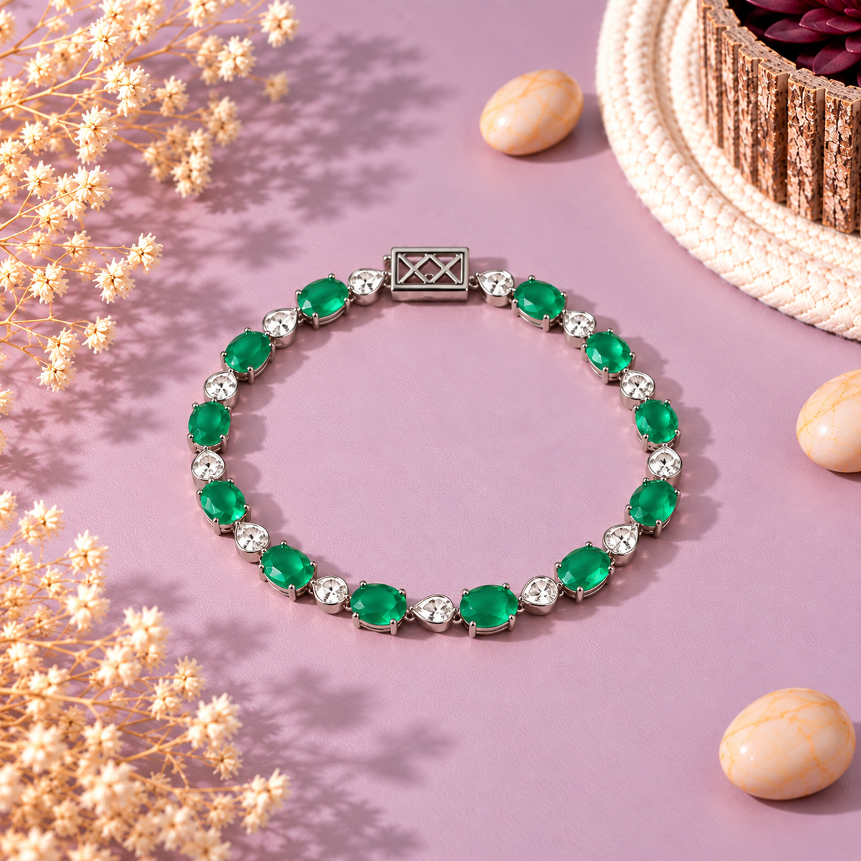 Green Onyx Crystal 92.5 Sterling Silver Bracelet