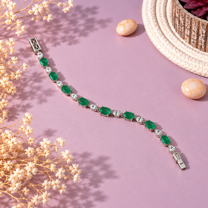 Green Onyx Crystal 92.5 Sterling Silver Bracelet