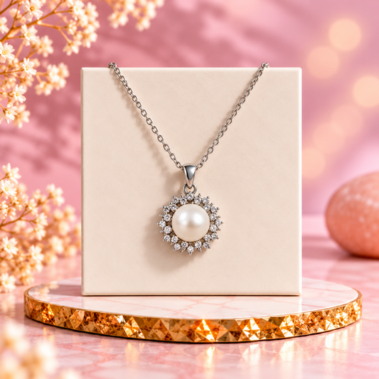 Pearl 92.5 Sterling Silver Halo Pendant