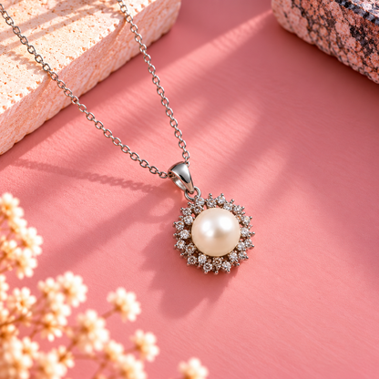 Pearl 92.5 Sterling Silver Halo Pendant