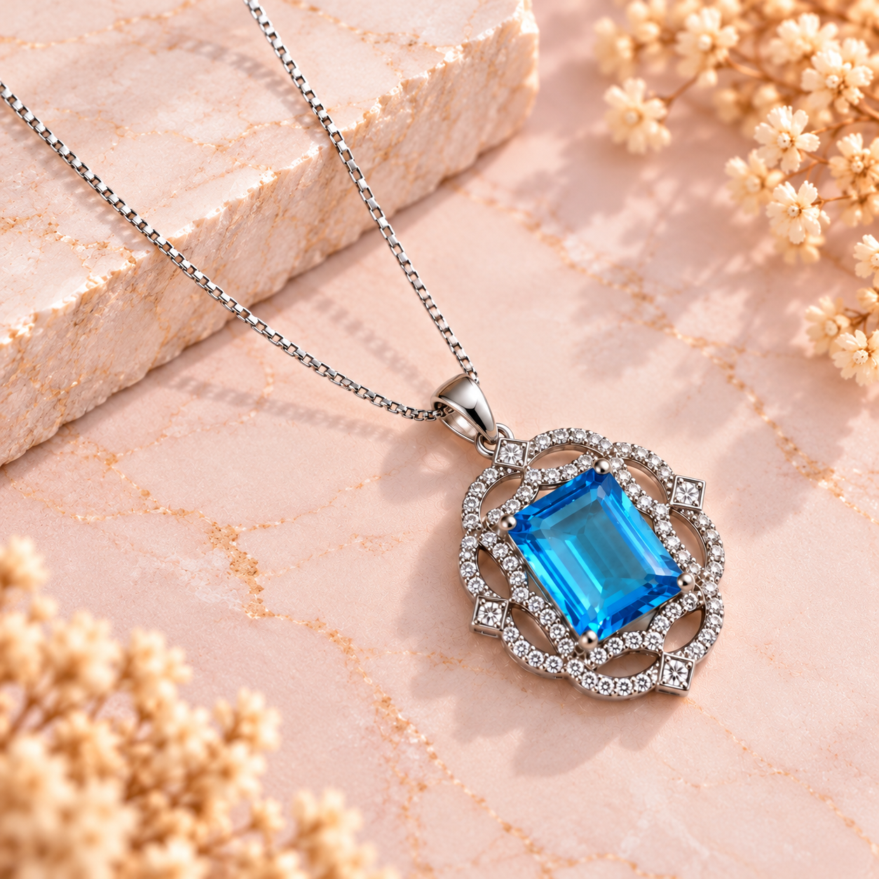 Blue Topaz Crystal 92.5 Sterling Silver Pendant